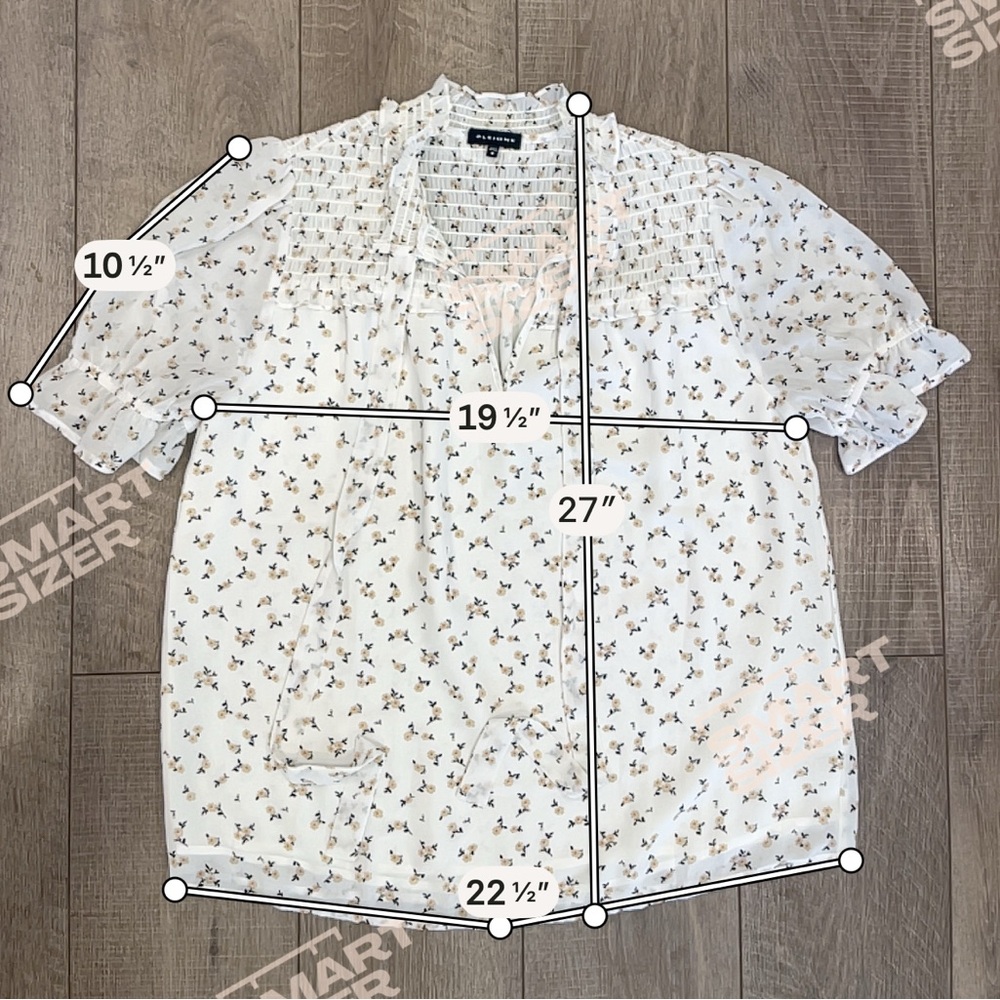 Anthropologie Pleione White Floral Lined Smocked Yoke Short Sleeve Blouse Size M - Picture 3 of 8